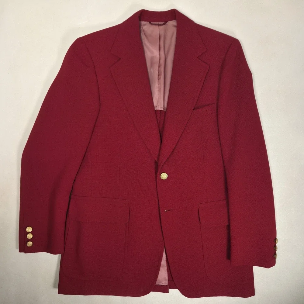 VTG 70s Ron Burgundy Anchorman Red Tweed Blazer Sport Jacket Mens 40 Regular
